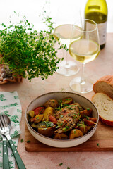 Braised rabbit  with vegetables.top veiw