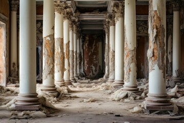 Fototapeta premium Stately Antique columns abadoned. Art nature stone. Generate Ai
