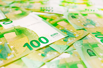 Euro banknote background. Lots of 100 euro banknotes.
