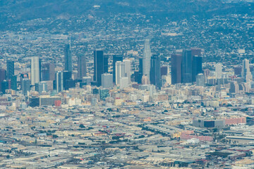 Aerial view of Los Angeles, California, the 110 Highway, San Gabriel Mountains