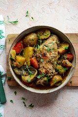 Braised rabbit  with vegetables.top veiw