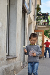 Happy boy kid traveling smiling
