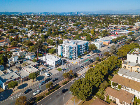 aerial views taken with a drone of the Culver City area in Los Angeles, California.