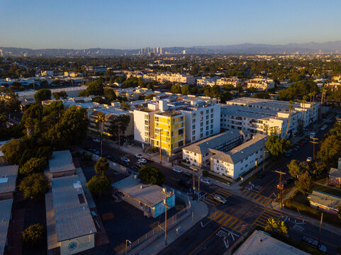 aerial views taken with a drone of the Culver City area in Los Angeles, California.
