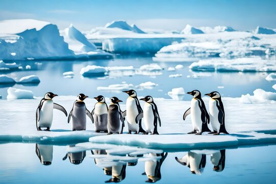 penguins in polar regions 4k HD quality photo. 