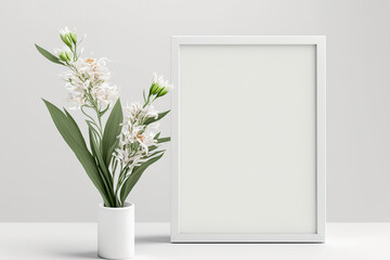 Canvas frame and flower, white background, preserved clipping path, and isolation. Generative AI