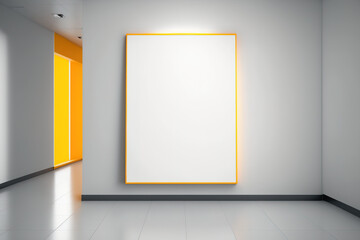 Bright room, empty poster. Advertising, gallery, exhibition. Illustration, mockup. Generative AI