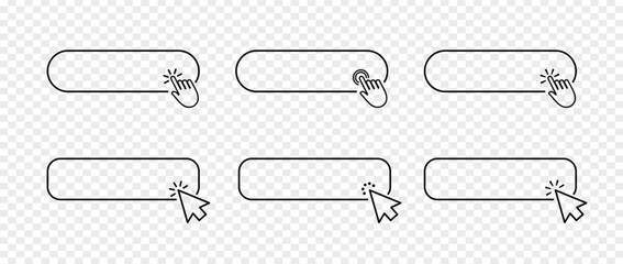 Click here buttons line web icon. Online register bar with mouse cursor and hand pointer clicking. Set for website design. vector illustration.