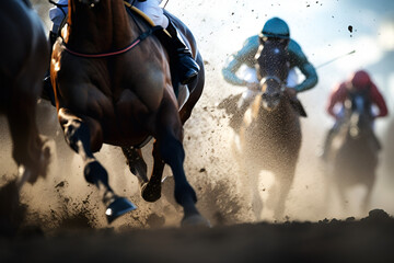 close up shot of horses racing