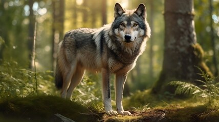 portrait of a wolf in the woods