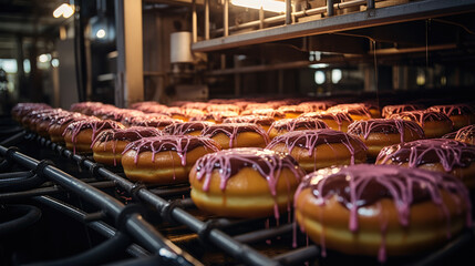 Production of donuts. - obrazy, fototapety, plakaty