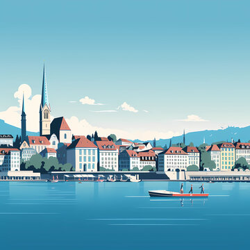 Illustration of beautiful view of the city of Zurich, Switzerland