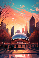 Illustration of a beautiful view of Chicago, USA - obrazy, fototapety, plakaty