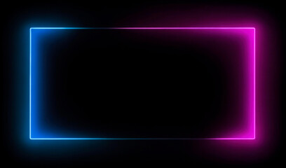 Neon Rectangle frame template isolated black background. Pink and blue colors. AI generative