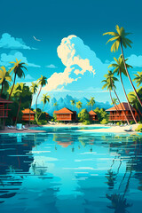 Obraz premium Illustration of a beautiful view of a tropical island