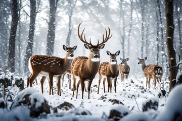 Naklejka na ściany i meble deer in the snow