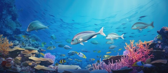 Coral reef serves as hunting ground for Trevally and Snapper With copyspace for text