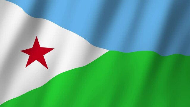 Djibouti Flag. National 3d Djibouti flag waving. Flag of Djibouti footage video waving in wind. Flag of Djibouti 4K Animation