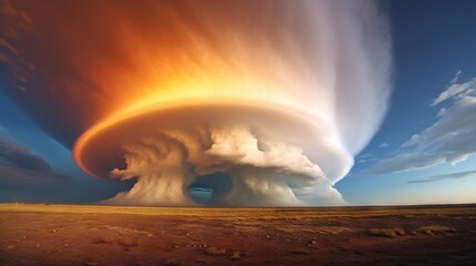  a very large cloud in the middle of a desert area.  generative ai