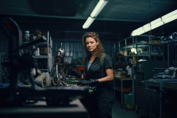 Obraz na płótnie Canvas Woman making bionic prosthesis, future