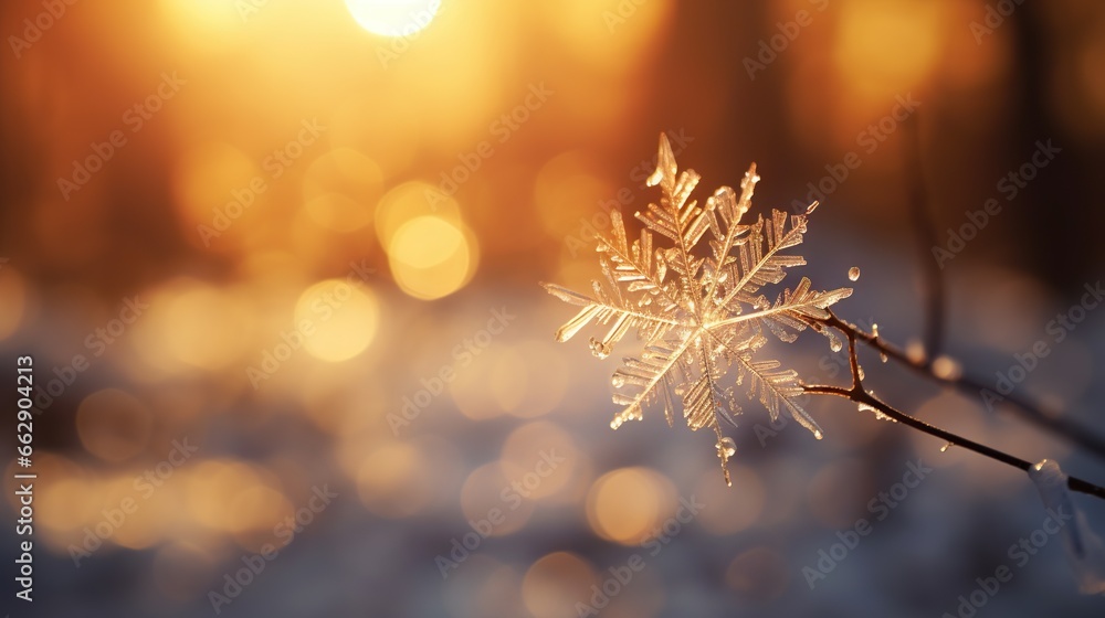 Aufkleber a close up of a snowflake on a branch. generative ai
