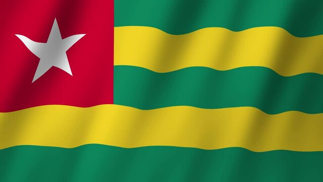 Togo Flag. National 3d Togo flag waving. Flag of Togo footage video waving in wind. Flag of Togo 4K Animation