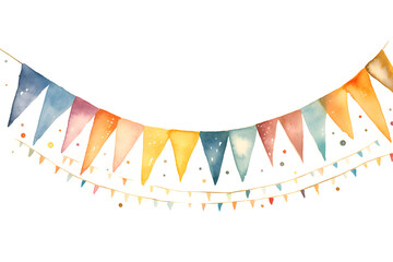 Obraz premium Colorful watercolor string of bunting with lights isolated on white background