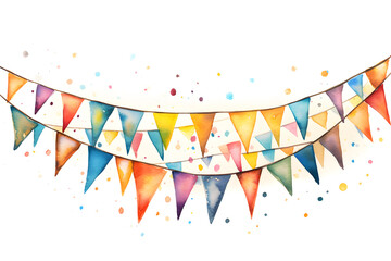 Colorful watercolor string of bunting with lights isolated on white background