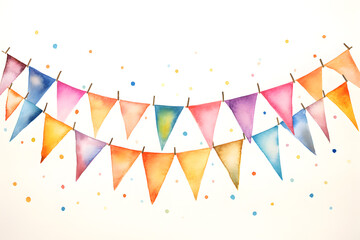 Colorful watercolor string of bunting with lights isolated on white background