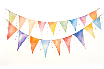 Obraz premium Colorful watercolor string of bunting with lights isolated on white background