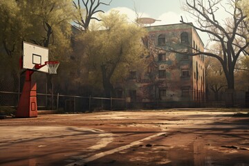 Lively Basketball court outdoor autumn. Score street. Generate Ai