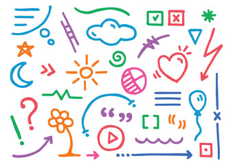 hand drawn symbols. colorful symbols set