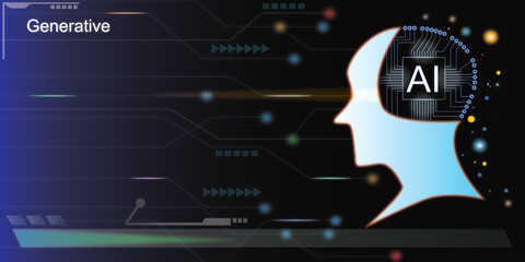 AI Brain circuit learning processing from big data. Artificial Intelligence chipset to machine learning concept. Futuristic technology sci-fi background. Generated new business for future.