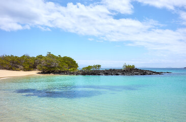 Empty beach on a beautiful uninhabited island, Galapagos Islands, Ecuador.