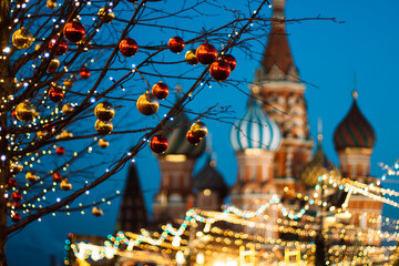 evening, Christmas decorations, shopping area, evening, mood