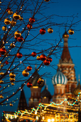 evening, Christmas decorations, shopping area, evening, mood