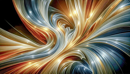 Digital Wallpaper Focused on an Iridescent Spectral Wave Illuminated under Strong Lighting Abstract Pattern is Complemented, seamlessly blending Smooth and Hard Lines Digital Art Cover Poster