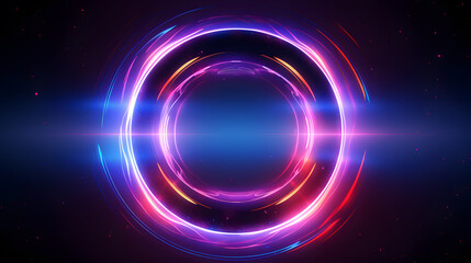 Circular background made with neon circles and lines, cosmic landscape