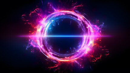 Obraz premium Circular background made with neon circles and lines, cosmic landscape