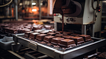Production of chocolate candies. - obrazy, fototapety, plakaty