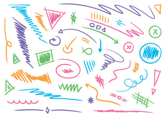 hand scribble mixed shapes. hand drawn geometric shapes set