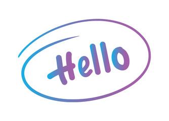 hand-drawn ellipse and blue-purple hello lettering. hello word