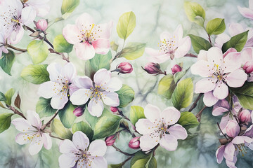 A pattern, the painting on the canvas of some apple flowers