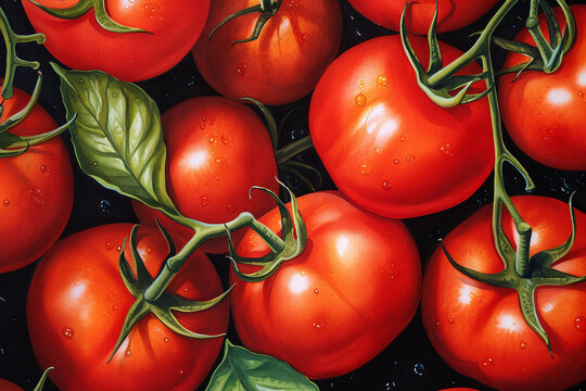 A pattern, the painting on the canvas of some tomatoes