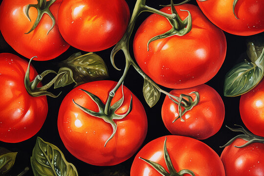 A pattern, the painting on the canvas of some tomatoes