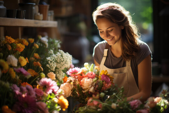 fleuriste en train de confectionner un bouquet