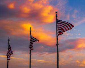 American Flag at sunset
