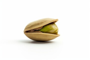 Open Pistachio Nut with Kernel Exposed Isolated on White. AI generated