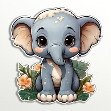 Adorable Elephant Sticker Design: A cute and creative elephant sticker with an outline design, suitable for vinyl art decor, wall decoration, or fun baby elements