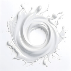 Whirlpool circle of white milk or cream liquid isolated on white background